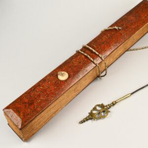 Antique Southeast Asian palm leaf manuscript with engraved leaves, painted cover and turned bone closure