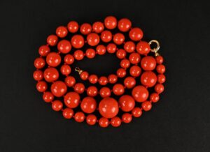 Graduated Coral Bead Necklace - 18K Gold Clasp - 74 grams<br/>