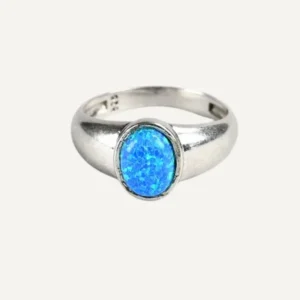 Anello in argento 925 con opale azzurro centrale, misura US 6 3/4, EU 54