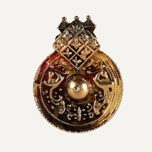 Pendente matrimoniale indiano Tali in oro con due pavoni stilizzati in rilievo, India meridionale.